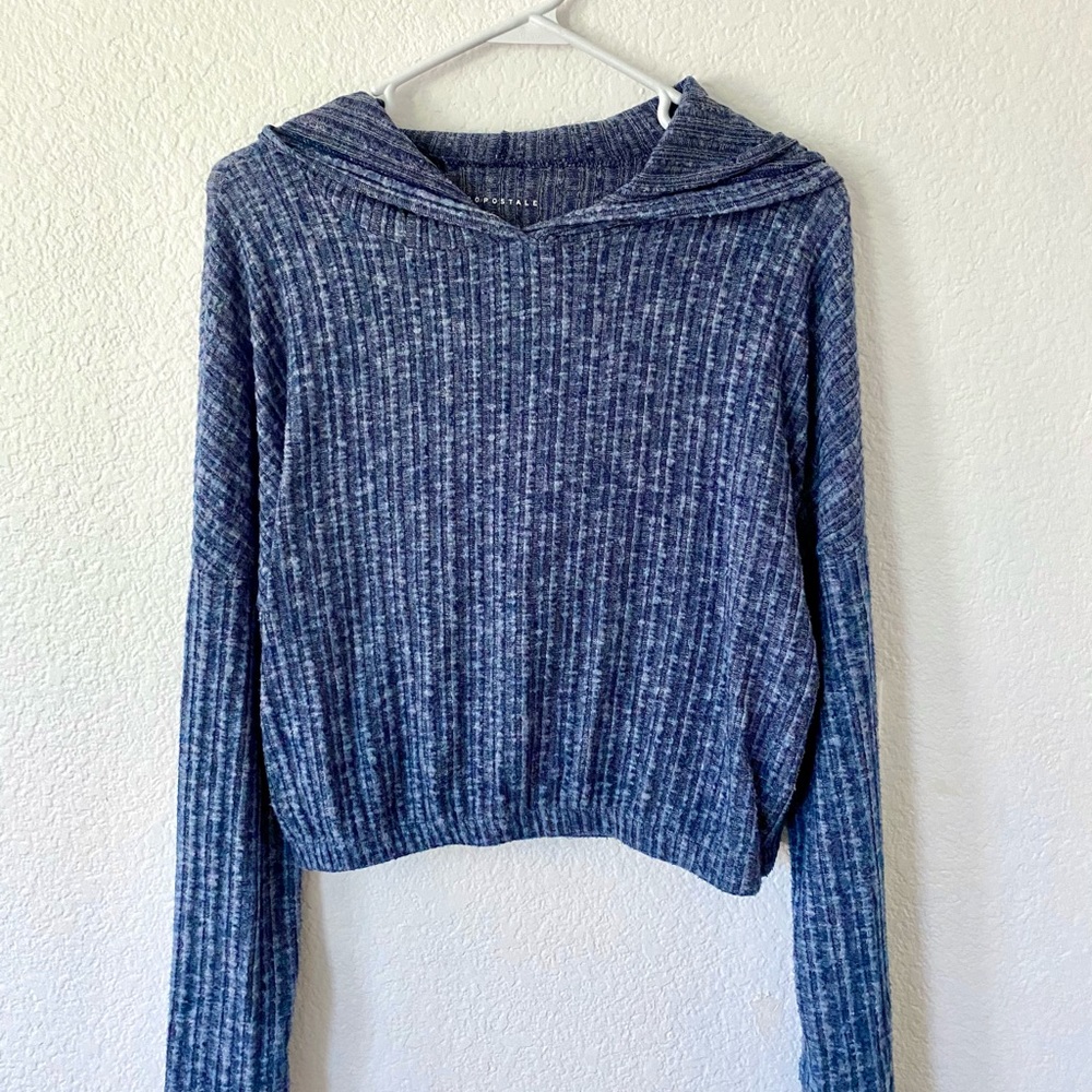Aeropostale Navy Ribbed Hooded Long Sleeve